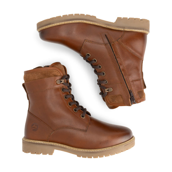 Larvik Women - Lace-up boots - Wool-lined - Cognac UPD