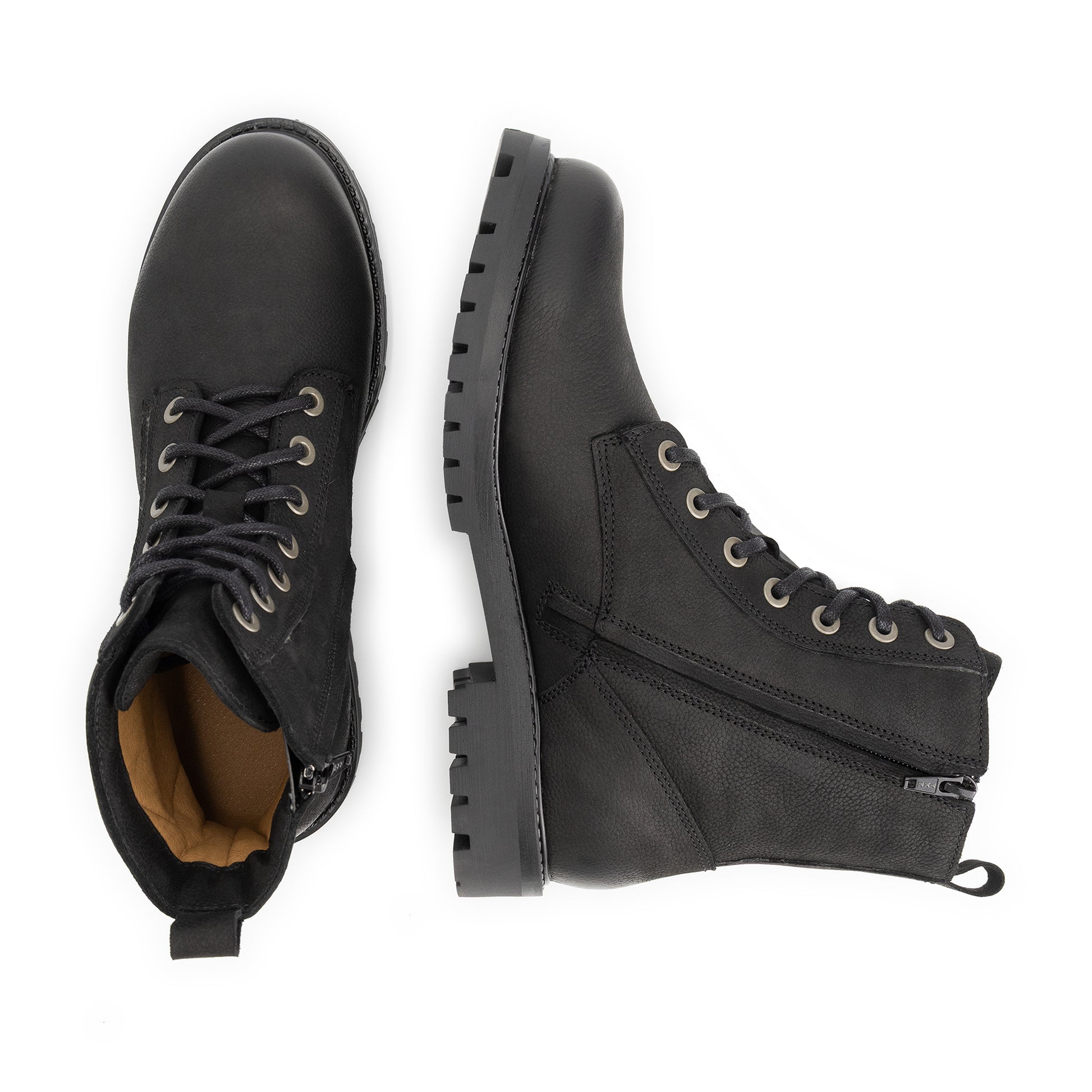 Akland Men - Lace-up boots - Nubuck - Zipper - Black UPD