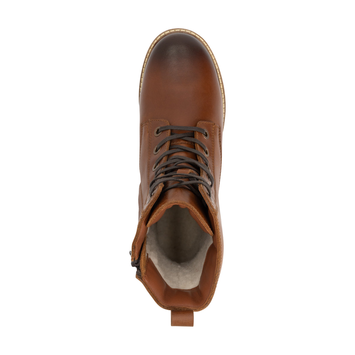 Trysil Women - Lace-Up Boots with Zipper - Wool-Lined - Cognac UPS